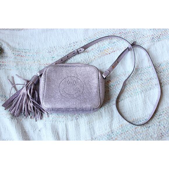 Anya Hindmarch Pink Metallic Glitter Smiley Face Tassel Crossbody Purse - Picture 1 of 6